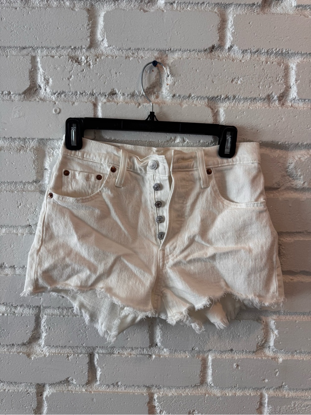 Levi's White 501s High-Rise Button-Fly Denim Cutoff Shorts